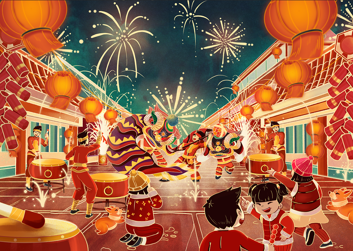 新年舞狮（图ZMjI3NzA0NDMy） - 商业插画 - 站酷设计师黑J菌原创素材 - 站酷ZCOOL
