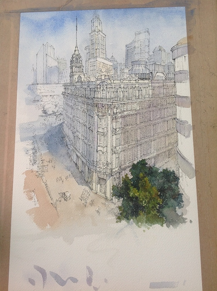 建筑手绘上海街道俯视上色过程我要评论