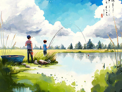 “童趣”插画设计——《钓鱼虾》