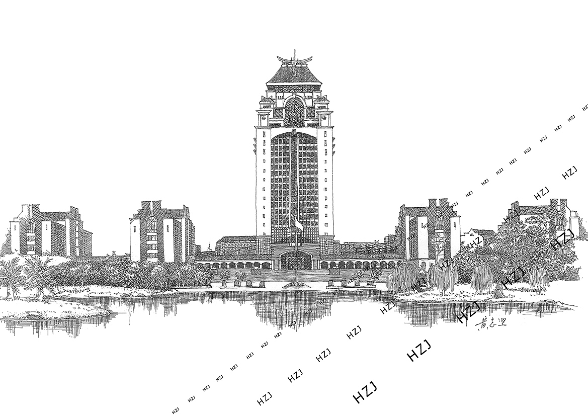 厦门大学 主楼群 嘉庚楼群手绘