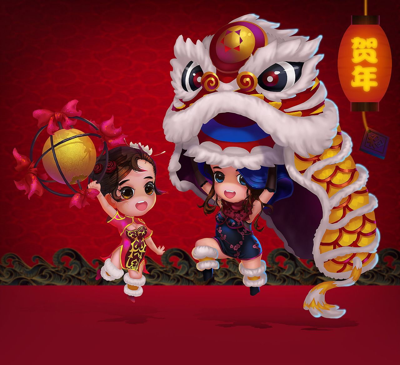 学人家画了个Q版贺年图！（图ZNDE0MjgzNDQ=） - 艺术插画 - 站酷设计师山海的绘卷原创素材 - 站酷ZCOOL