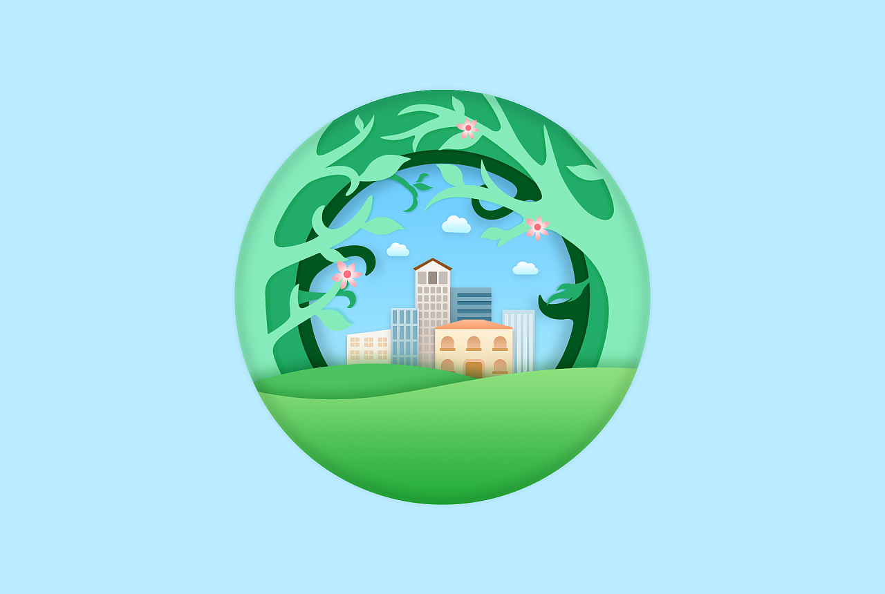 设计爱好者 最近都在说垃圾分类,就画了张绿色城市的图 原创  -  插画