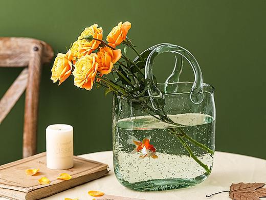 花与鱼/北欧花瓶/玻璃花瓶/手提花瓶