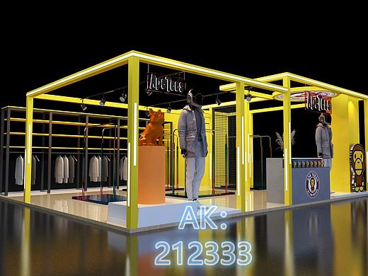 猴子品牌服装展位3D设计效果图