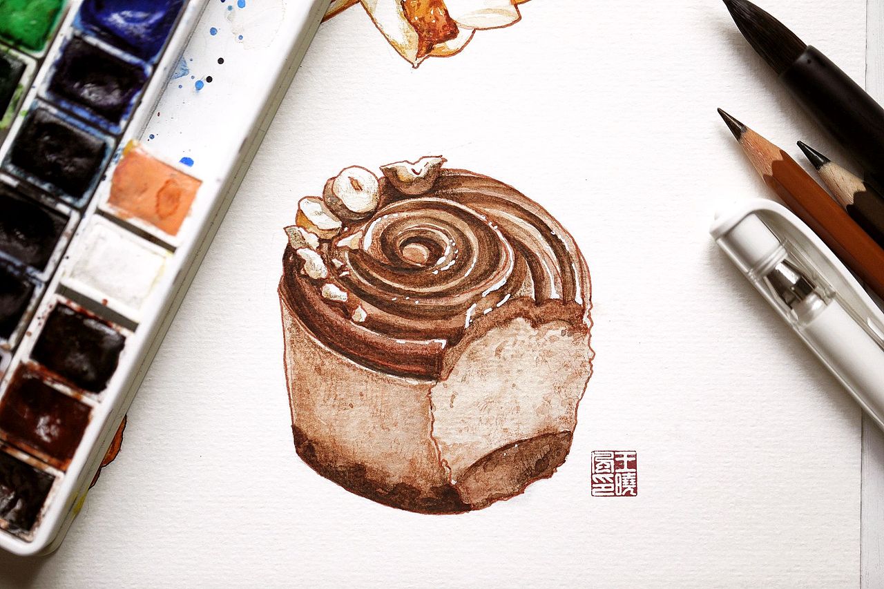 美食插画甜点水彩