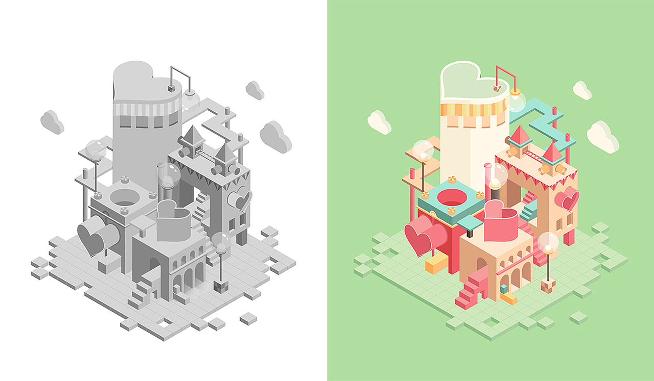 2.5D风格【爱心工厂篇】（图ZOTI4MDQ1MDA=） - 创作习作 - 站酷设计师Nami_nn原创素材 - 站酷ZCOOL