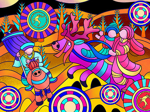 "鄂温克族麋鹿"文创插画设计