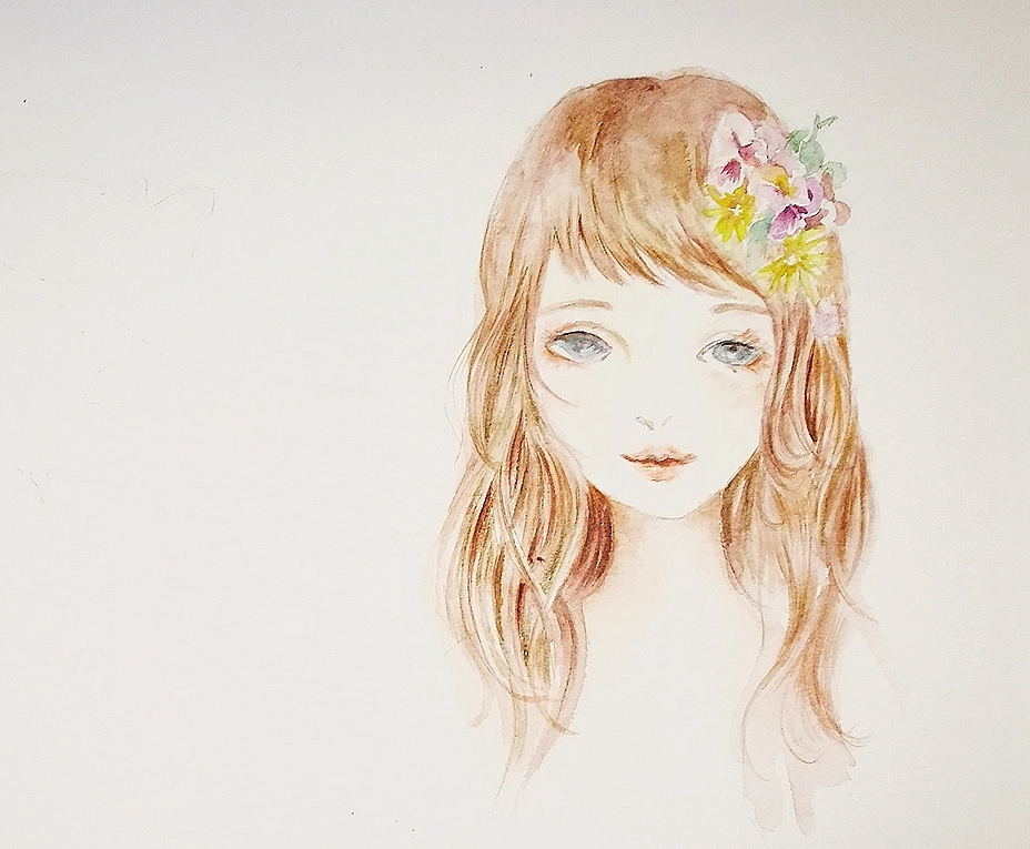 水彩日系少女头像