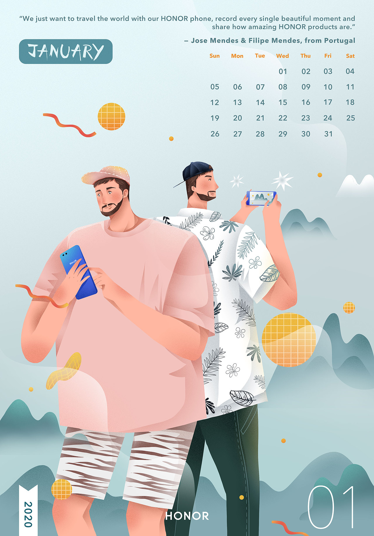 【插画】HONOR海外粉丝日历（图ZMjAxMjM0MDIw） - 商业插画 - 站酷设计师kianey羊原创素材 - 站酷ZCOOL