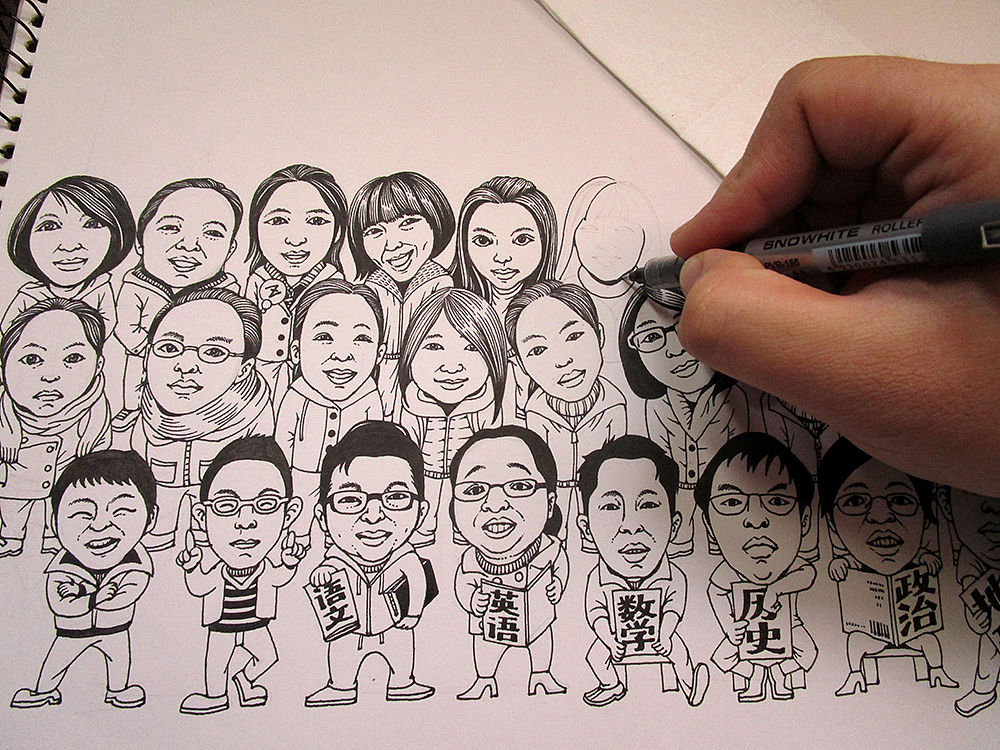 原创作品:手绘《高三一班q版集体照》