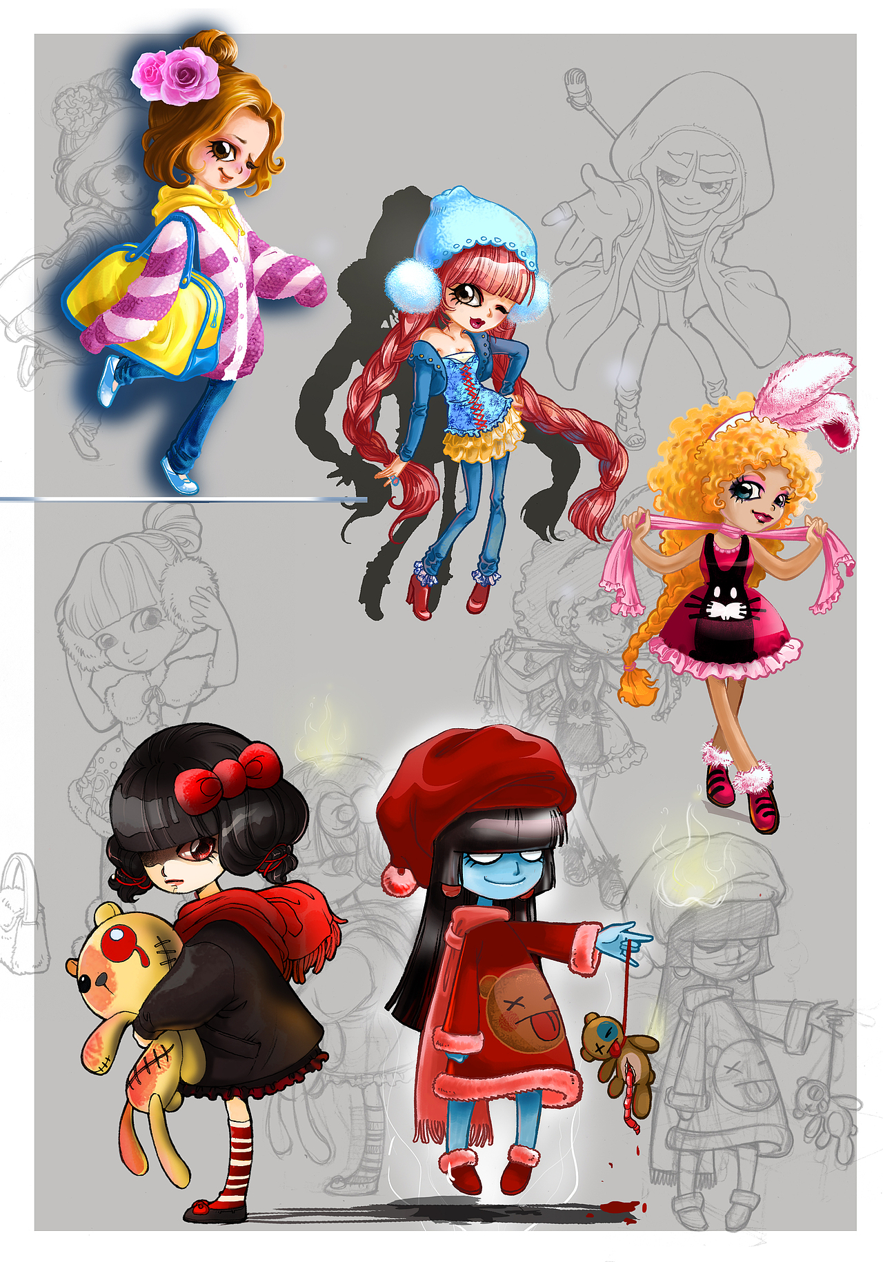 一组可爱风女孩设计图