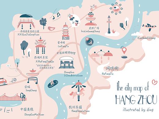 杭州地图插画（个人主页-ZNDUyOTk1NzY=） - 创作习作 - 站酷设计师町町崽原创素材 - 站酷ZCOOL