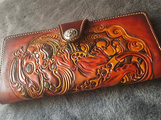 孟璐璐皮雕工作室出品~貔貅钱包~招财守财必备法宝！