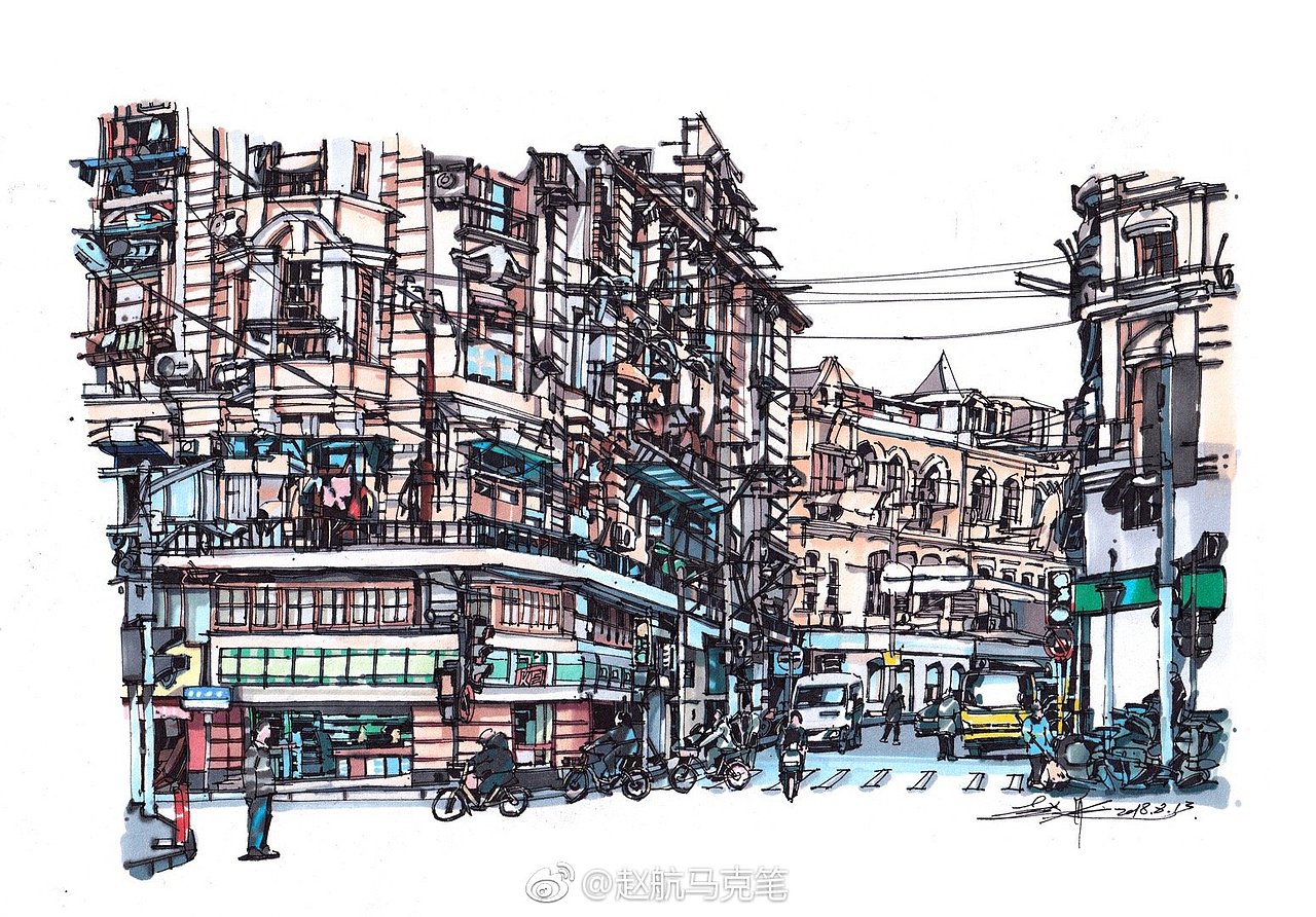 《上海》手绘合集（图ZMTUxODYxMjM2） - 绘画 - 站酷设计师赵航马克笔原创素材 - 站酷ZCOOL