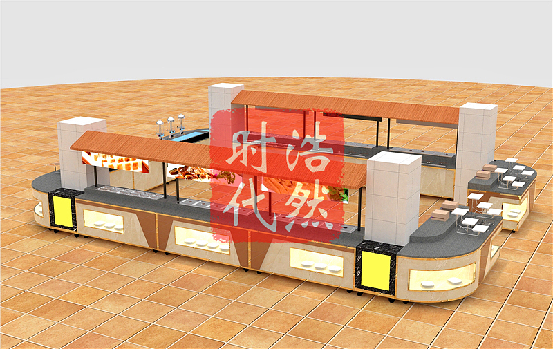 学校餐厅双侧大理石实木烤漆自助餐台定制设计制作
