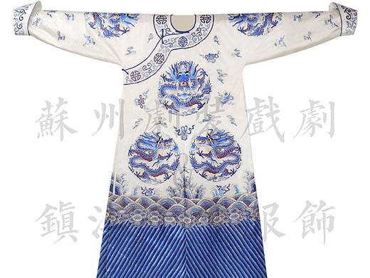 传统戏曲服饰白龙尖三尖-团龙手盘金绣-蟒袍详情页