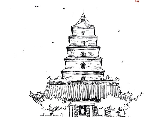 陕西古塔手绘——西安古塔