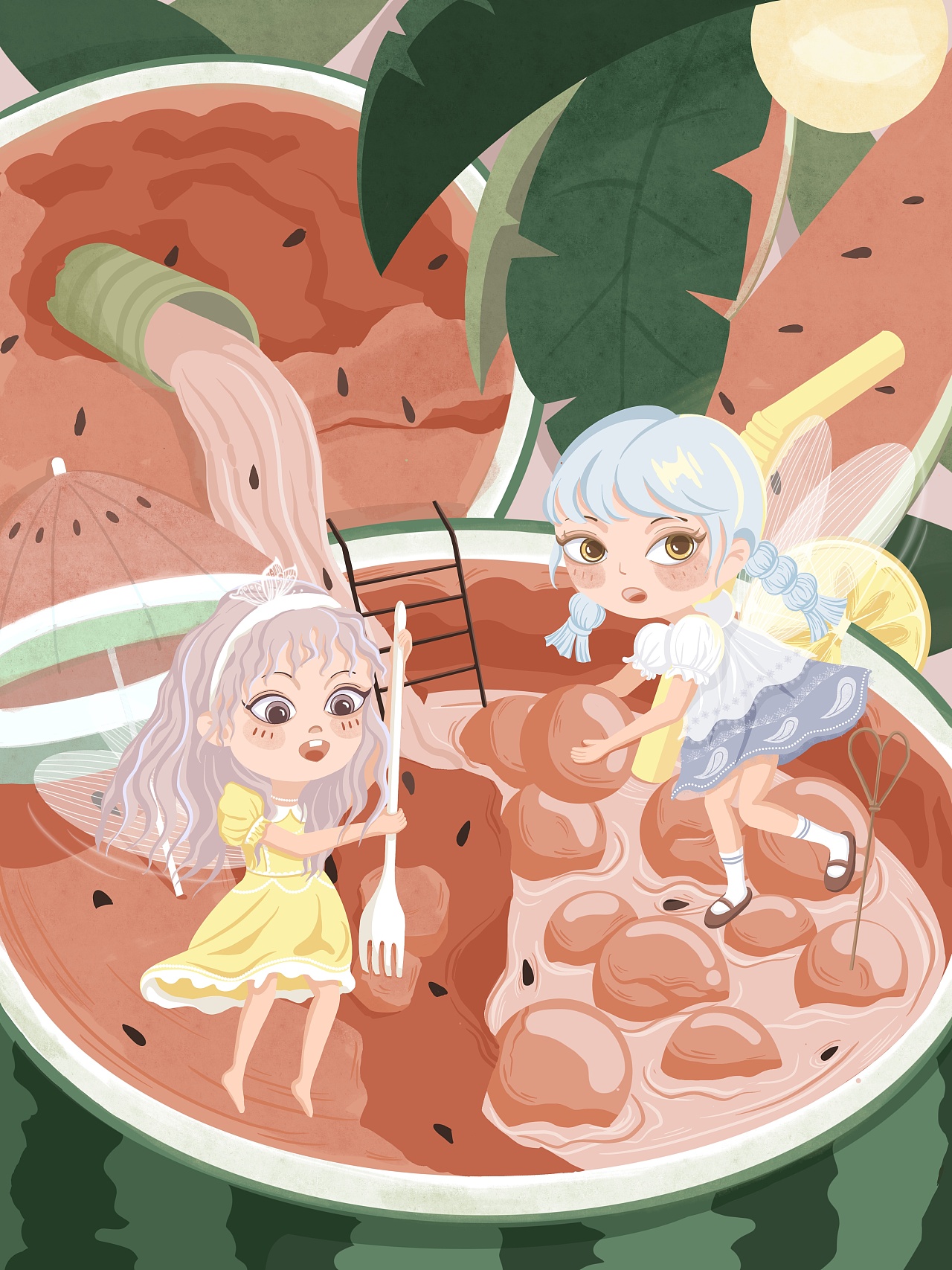 原创插画水果甜品精灵