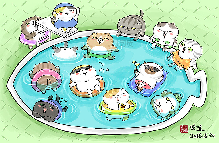 市井百喵-肥猫泡水（图ZNTU3ODg3NTY=） - 创作习作 - 站酷设计师zhizhi吱吱原创素材 - 站酷ZCOOL