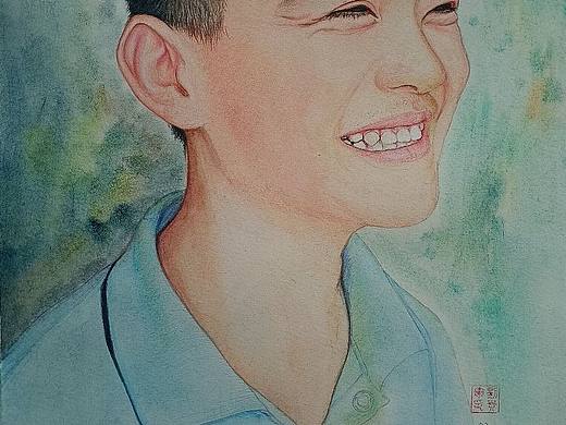 色彩画像，笑着的男孩