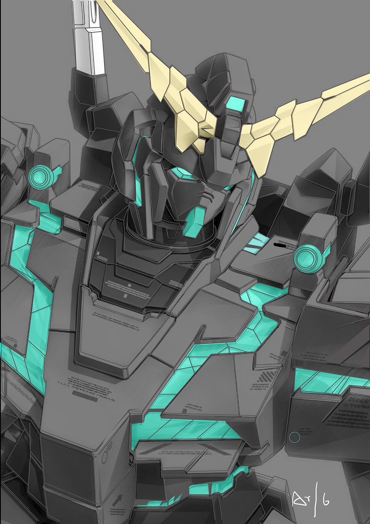 独角兽高达(新偷懒画法)|插画|创作习作|ar_氩_原创作品-站酷zcool