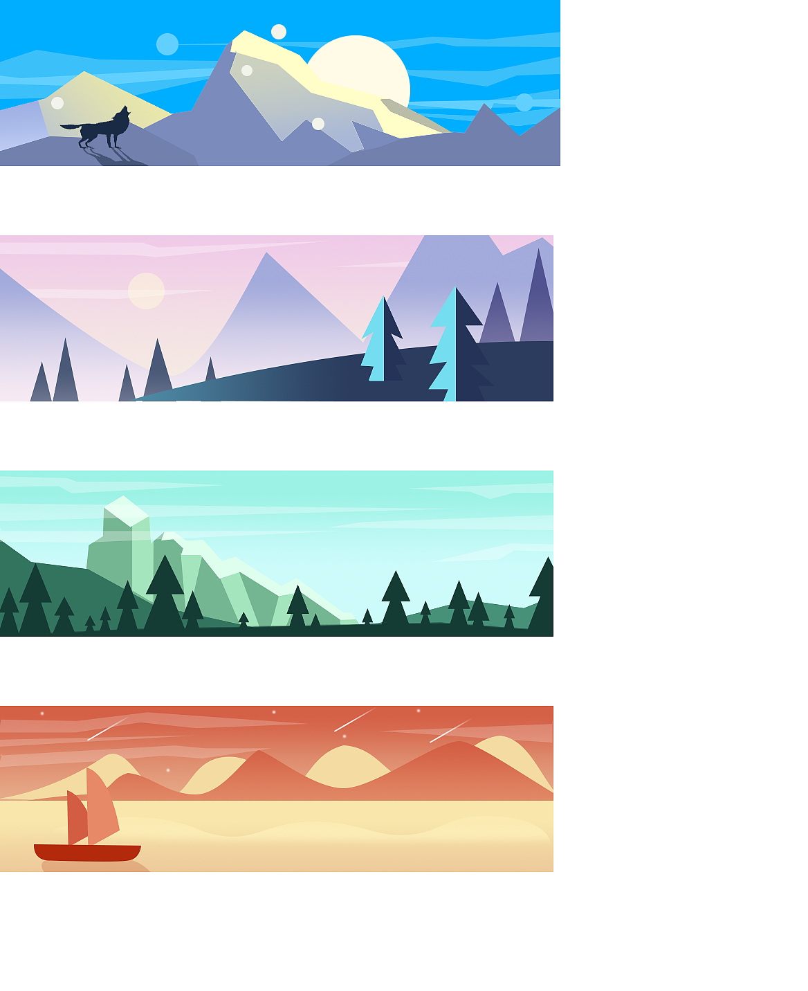 创意抽象扁平化场景海报设计素材风光风景绿树岛屿可爱卡通AI插画 AI0027-变色鱼