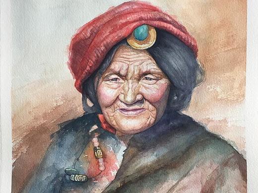 水彩插画藏族人物