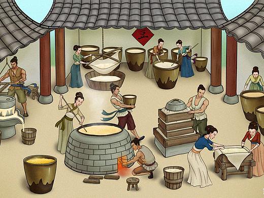 一套包装插画  酿造制作图  
