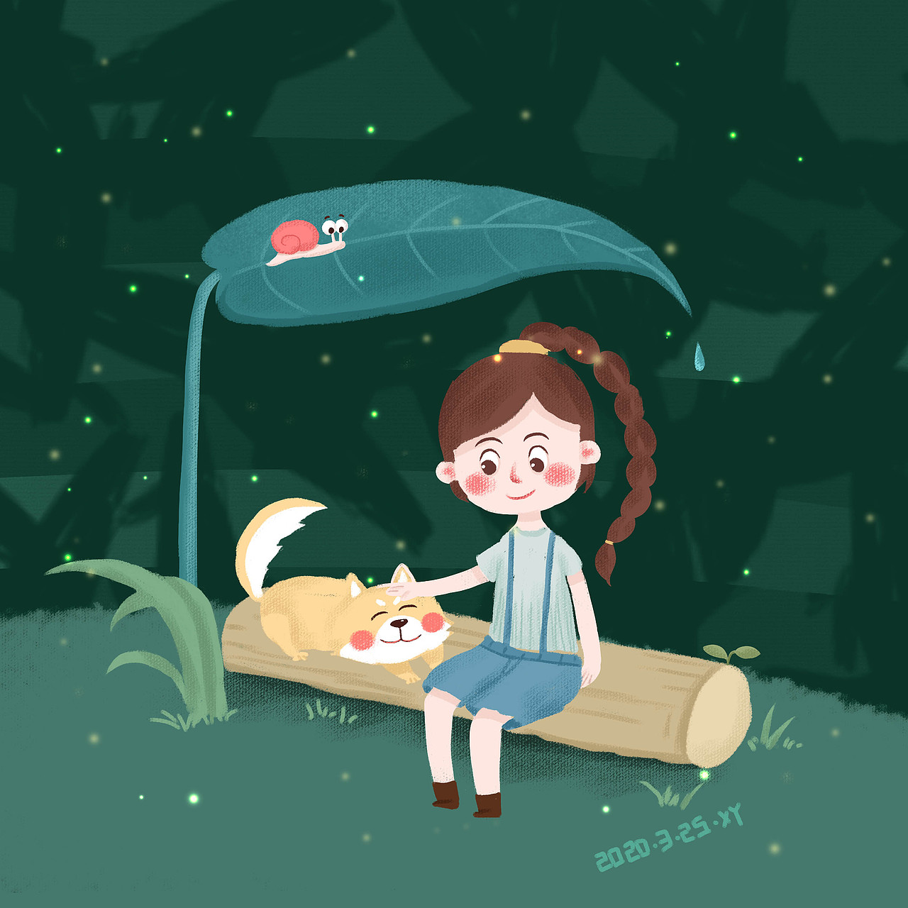 辫子姑娘与狗子的插画互动日常（图ZMjAyNjYyMTA0） - 创作习作 - 站酷设计师花下犬原创素材 - 站酷ZCOOL