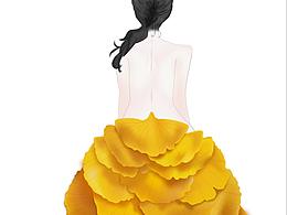 鼠绘银杏叶裙摆插画