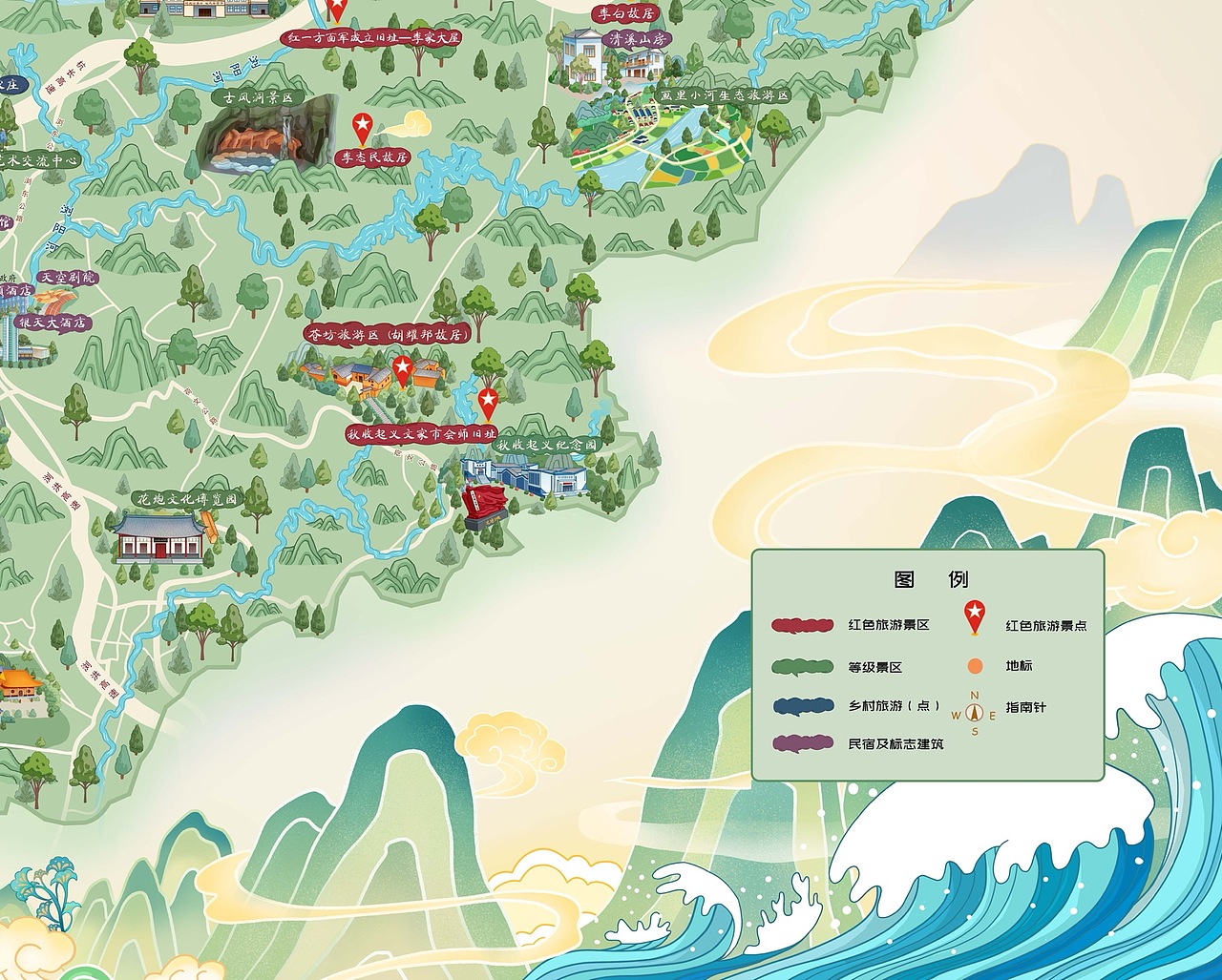 浏阳文旅手绘地图插画（图ZMzEyODc5NzYw） - 商业插画 - 站酷设计师爱画画的南溪原创素材 - 站酷ZCOOL