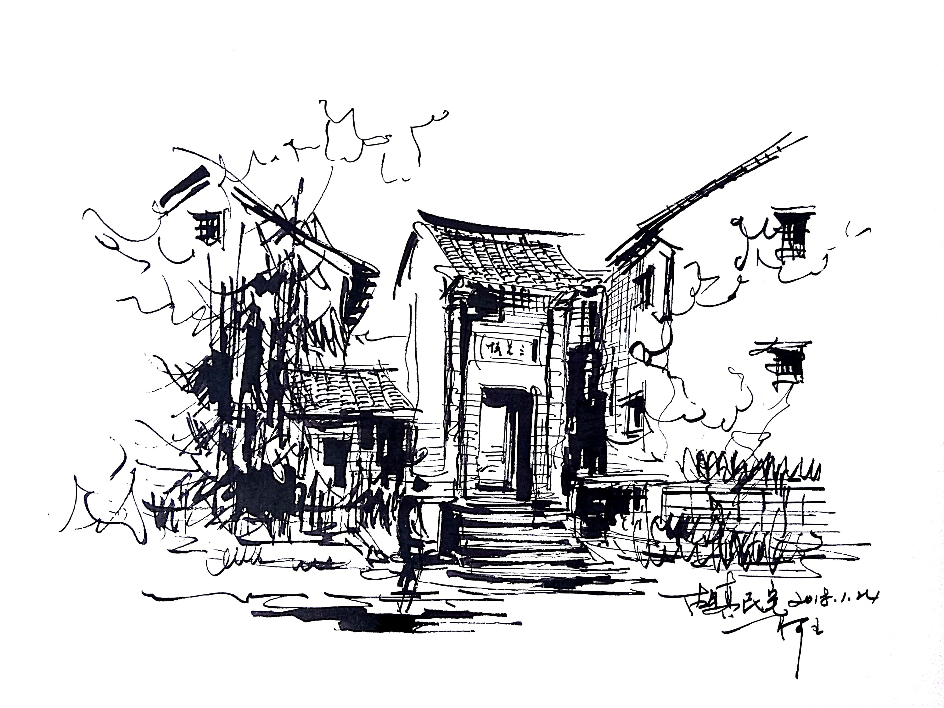 速写阿王建筑风景钢笔画