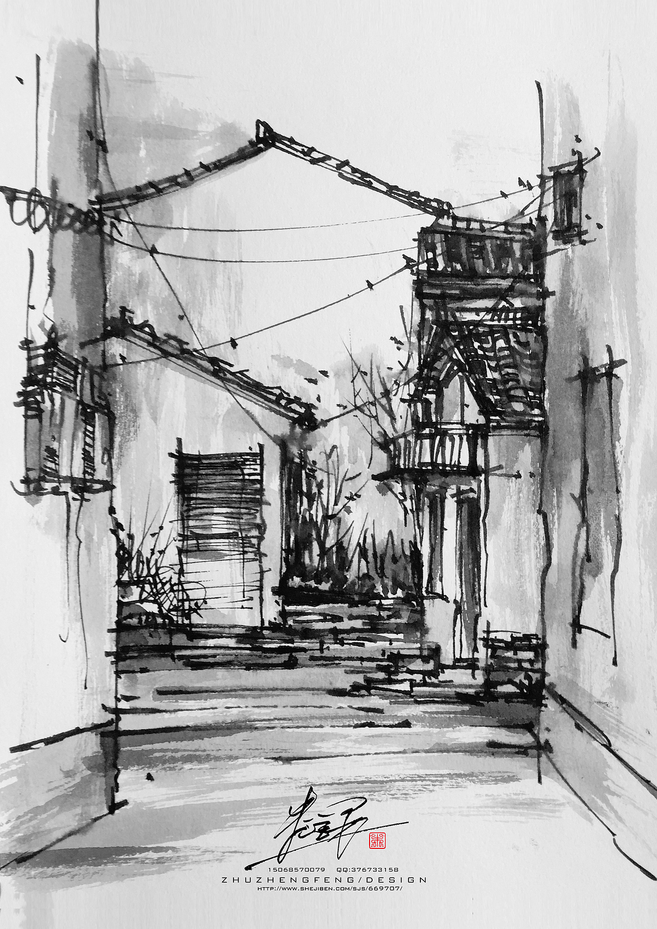 绍兴安昌古镇手绘作品