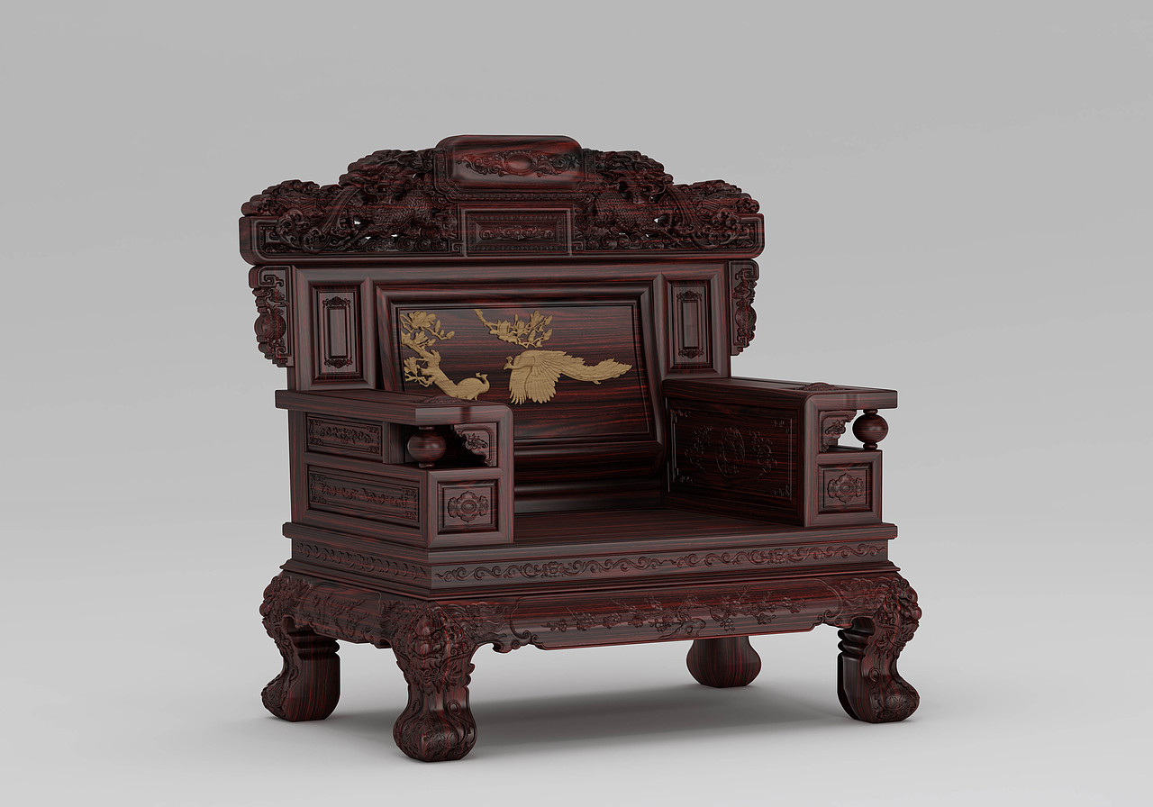 红木古典沙发建模、效果图表现