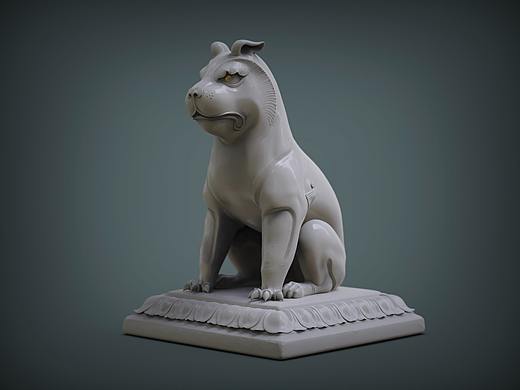 白釉莲台坐狮像