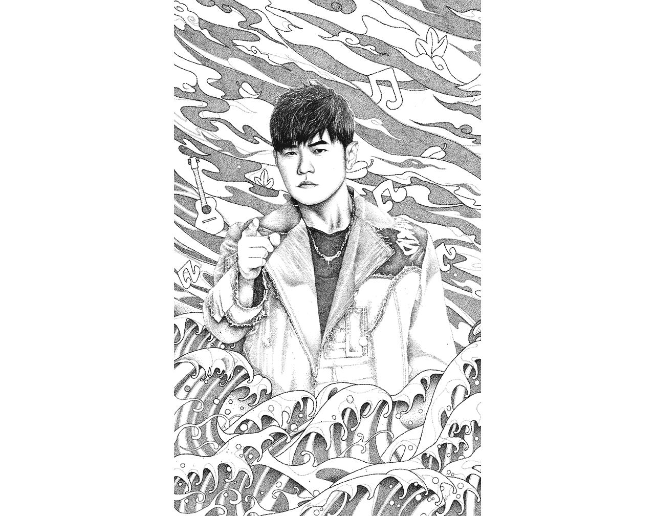 背景跟主图结合后,人物关系明显弱化了很多,进一步加强整体黑白灰关系。
<br><br>