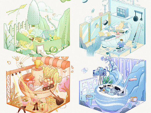 2.5D手绘插画小场景