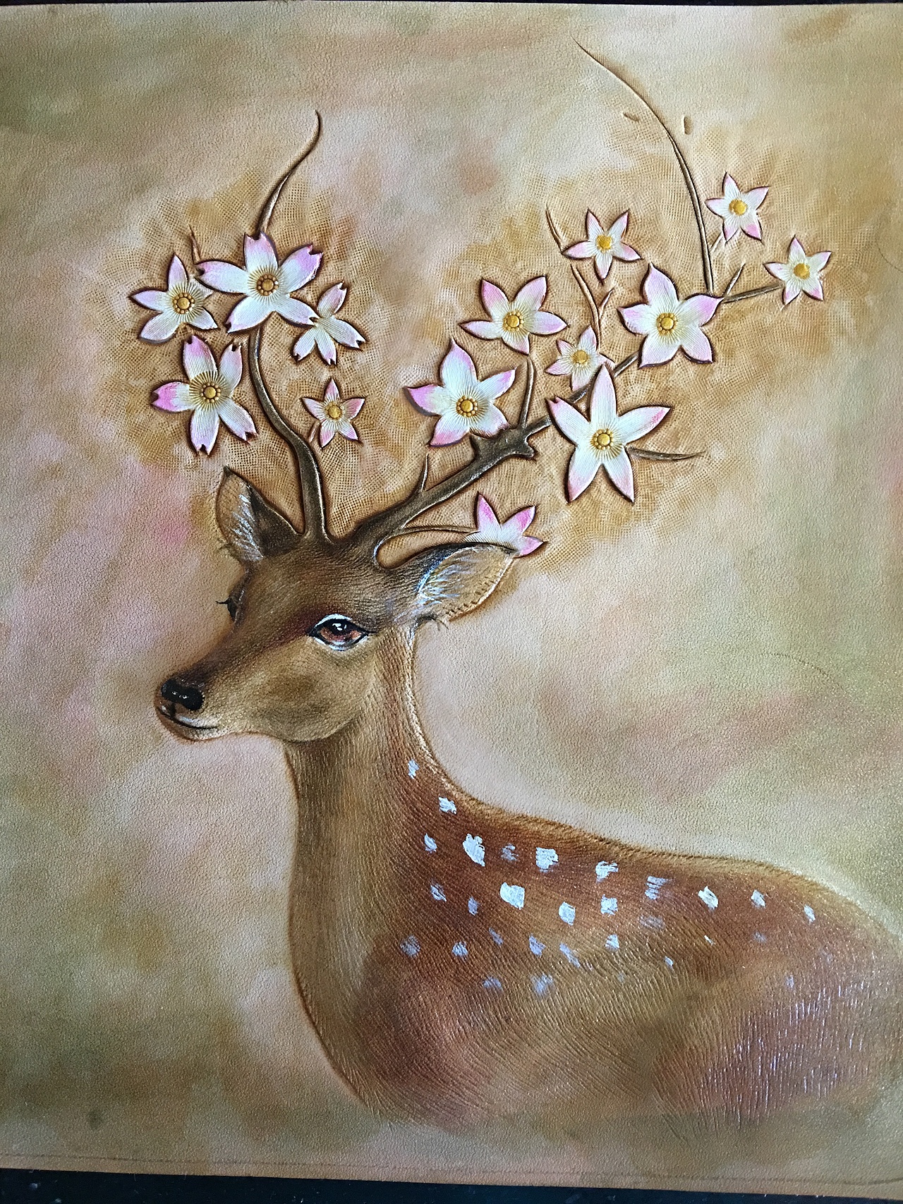 皮雕&皮塑画—-驯鹿