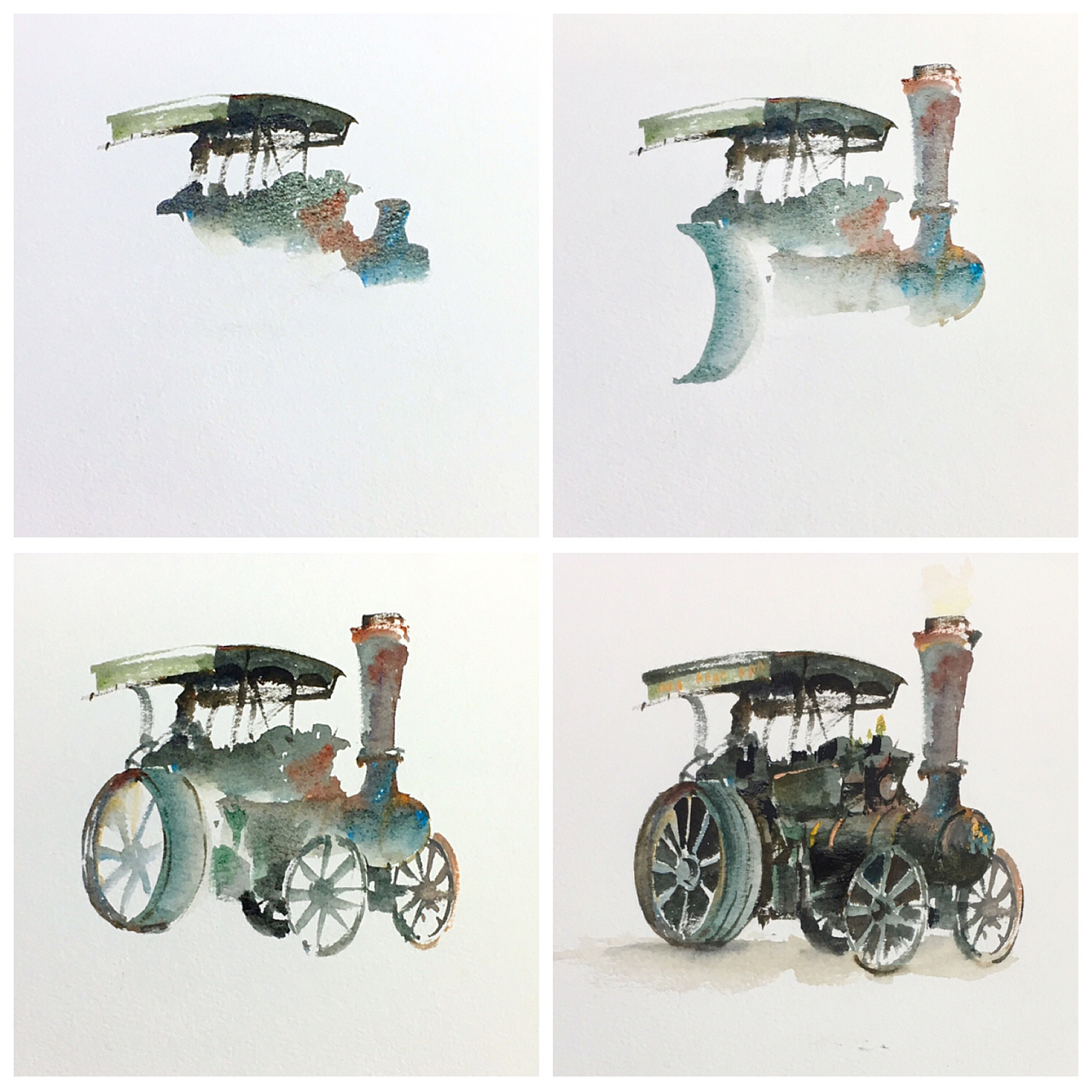 蒸汽:red_car:水彩速涂练习步骤（图ZMTAyMTY2NzAw） - 绘画 - 站酷设计师胡椒qiang原创素材 - 站酷ZCOOL