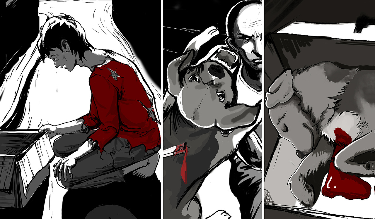 “狗”没有死，它还有意识。它在用最后的力气等着少年回来。
少年的哭泣，少年的呼唤“狗”都能真切的感受到。它也希望自己可以像从前一样给少年一个讨好的起身，哪怕只是使劲的摇两下尾巴。<br>