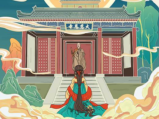 中国古法刺绣发展史插画设计