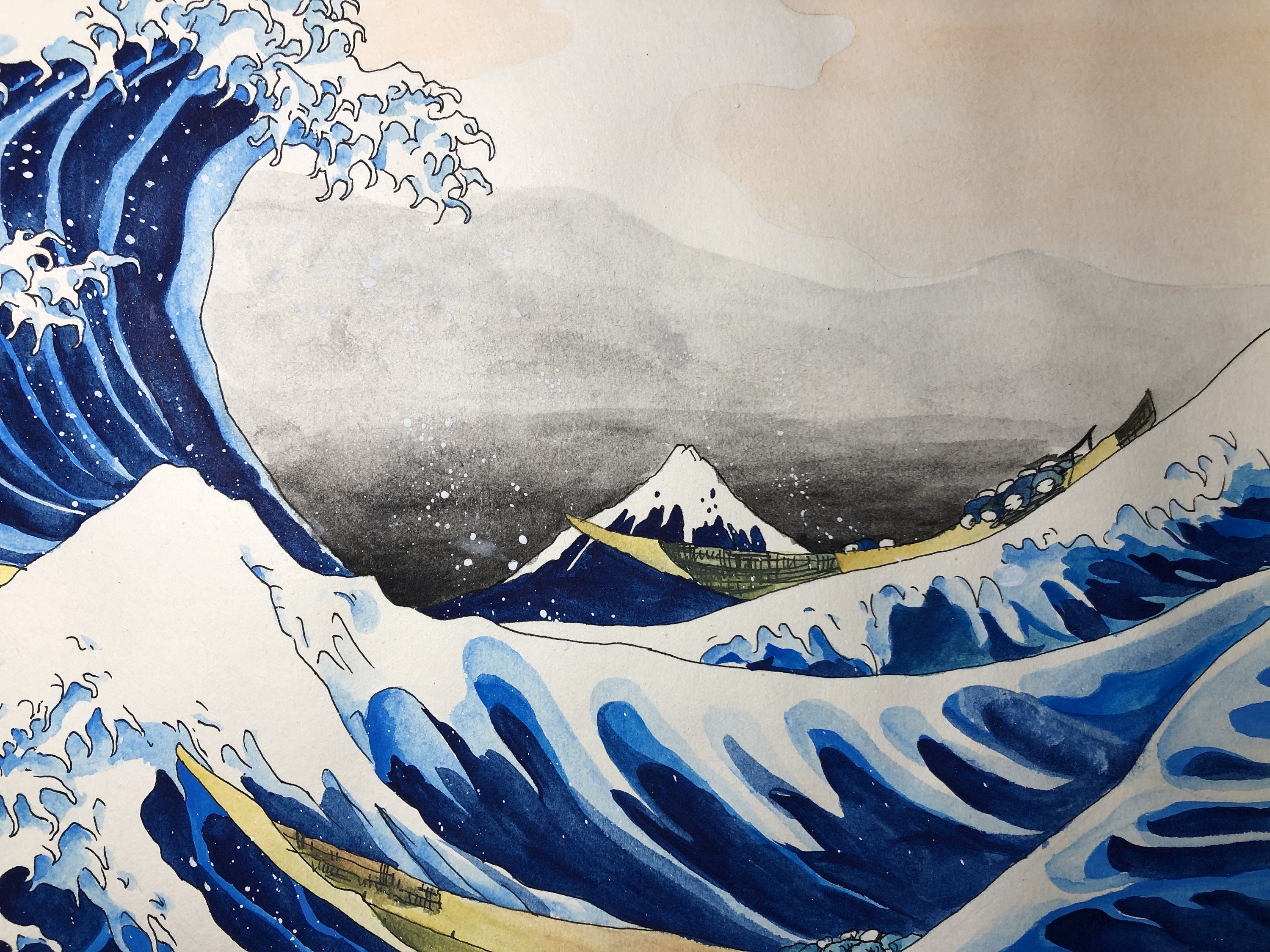 神奈川冲浪里素描图片