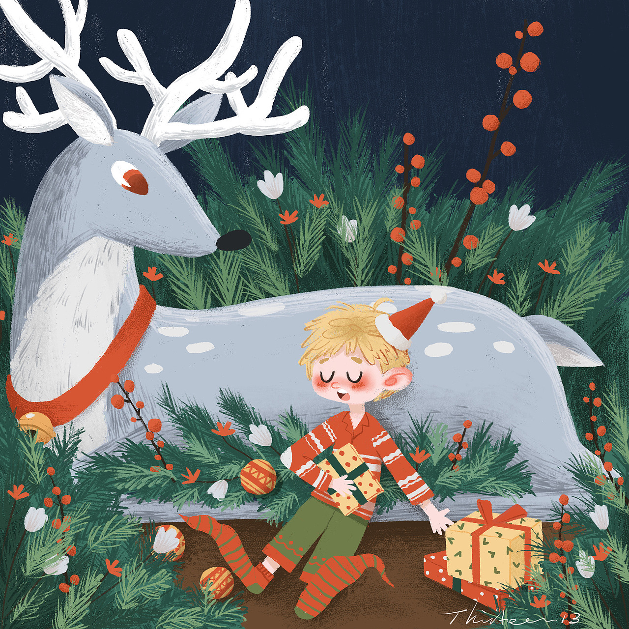 【iPad绘画】圣诞插画-圣诞夜的梦（图ZMTkwNDgzMTAw） - 儿童插画 - 站酷设计师画画的酒今原创素材 - 站酷ZCOOL