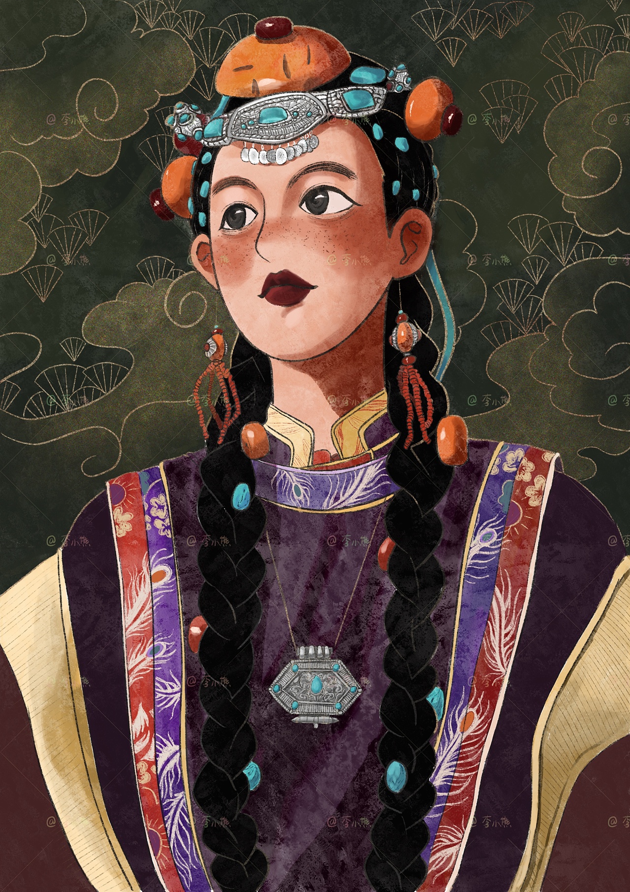 【procreate插画】藏服女孩|插画|创作习作|李小熊be