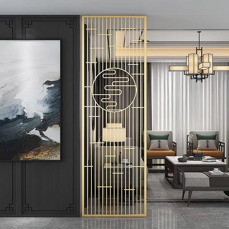 铝艺简约新中式雕花艺术屏风隔断定制