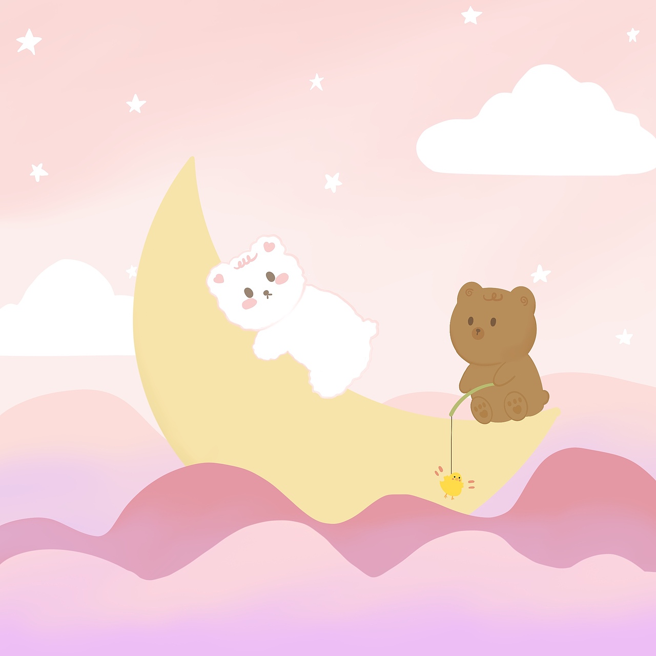 原创插画 和你一起看星星看月亮（图ZMjQ1MTk1MTA0） - 创作习作 - 站酷设计师小毛熊Daisy原创素材 - 站酷ZCOOL