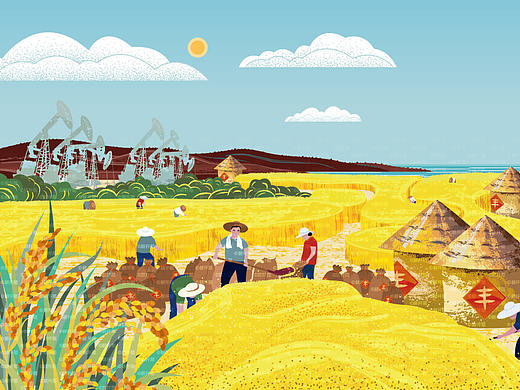 黄河米酒包装插画-耕阡陌