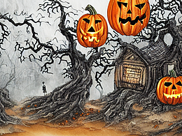 #AI創(chuàng)作實驗室#萬圣節(jié)南瓜秋蝙蝠框架墳墓府邸月霧石板