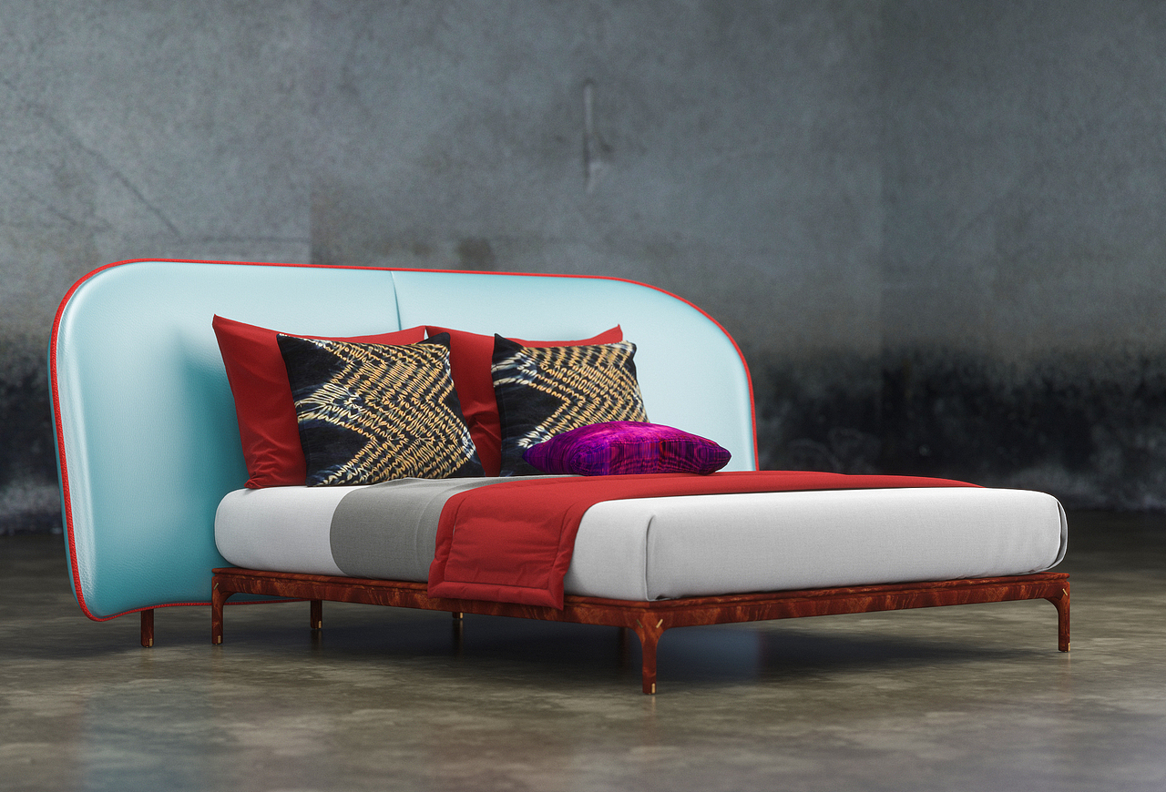 新中式家具品牌“谷㵹”产品设计-1.8米双人大床-春敉