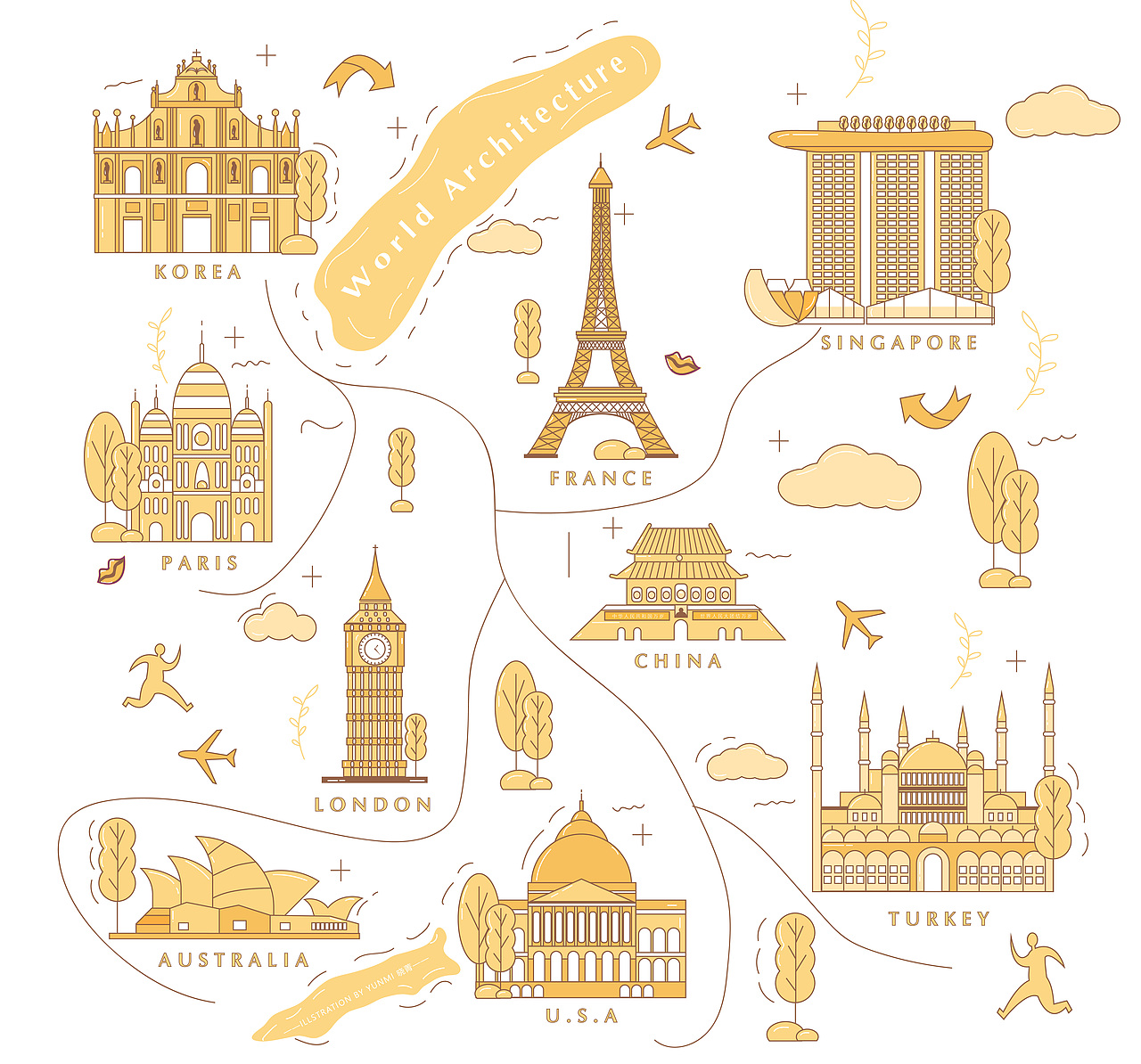 原创插画|扁平系列九座城（图ZMTkzMTg1NDYw） - 创作习作 - 站酷设计师yunmi晓菁原创素材 - 站酷ZCOOL